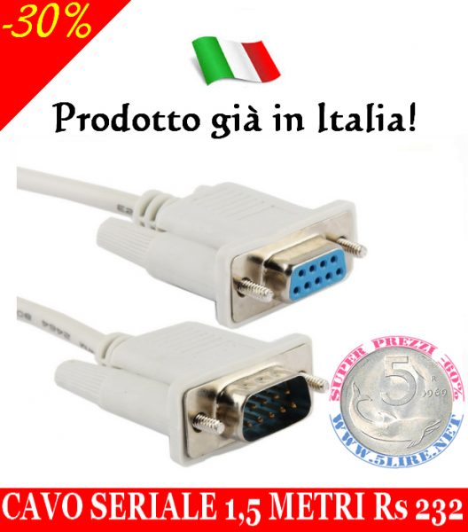 Cavo Seriale 1,5 Metri Db9 9 Pin Maschio a Rs232 Femmina Prolunga Pc Computer