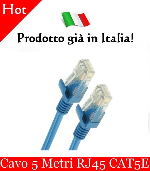 Cavo di Rete Ethernet 5 Metri Rj45 Cat 5e Utp Lan Patch Adsl Switch Router