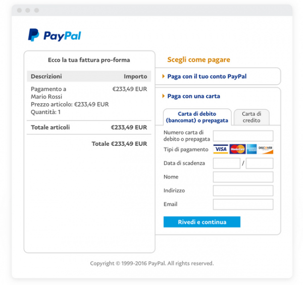 Carte di credito Paypal