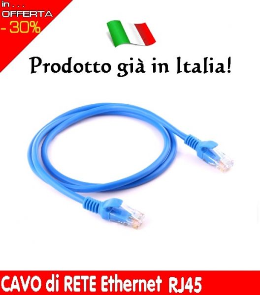 Cavo Ethernet CAT5 Blu Con Connettori RJ45 Pressofusi E Copriconnettore - Varie Lunghezze