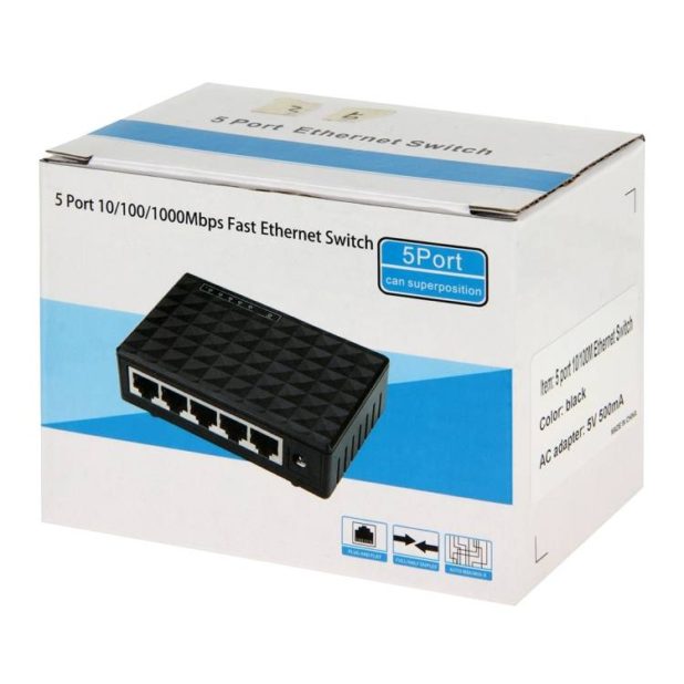 Switch Ethernet 5 porte 10 / 100 / 1000 Mbps.