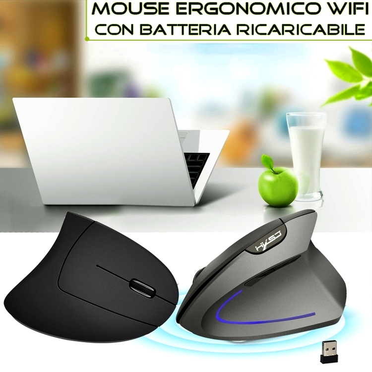 Mouse ottico verticale ergonomico WiFi con batteria ricaricabile - La  Tecnologia del futuro..