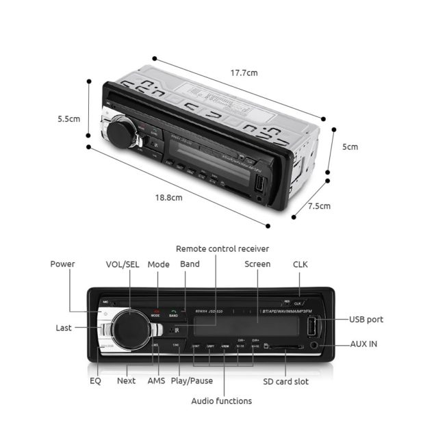 Autoradio con USB Bluetooth AUX Radio Lettore MP3 SD