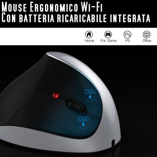 Mouse ergonomico verticale con batteria ricaricabile inclusa