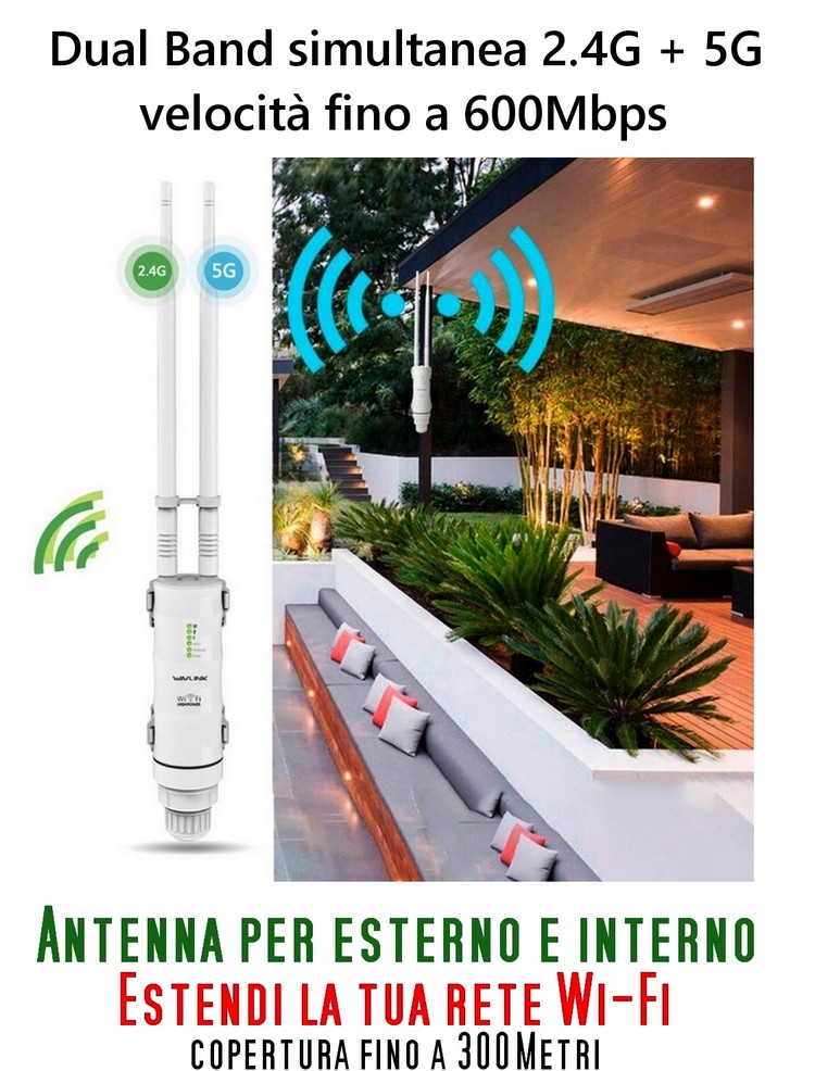 Amplificatore segnale wifi da esterno 2.4G + 5G lunga distanza