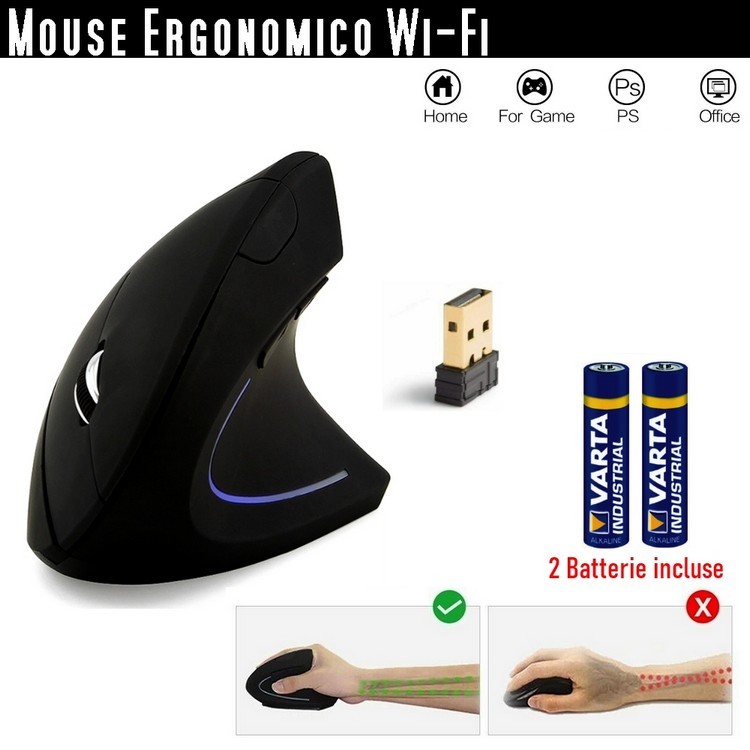 MOUSE VERTICALE WIRELESS Ergonomico - Mano Sinistra - Tunnel